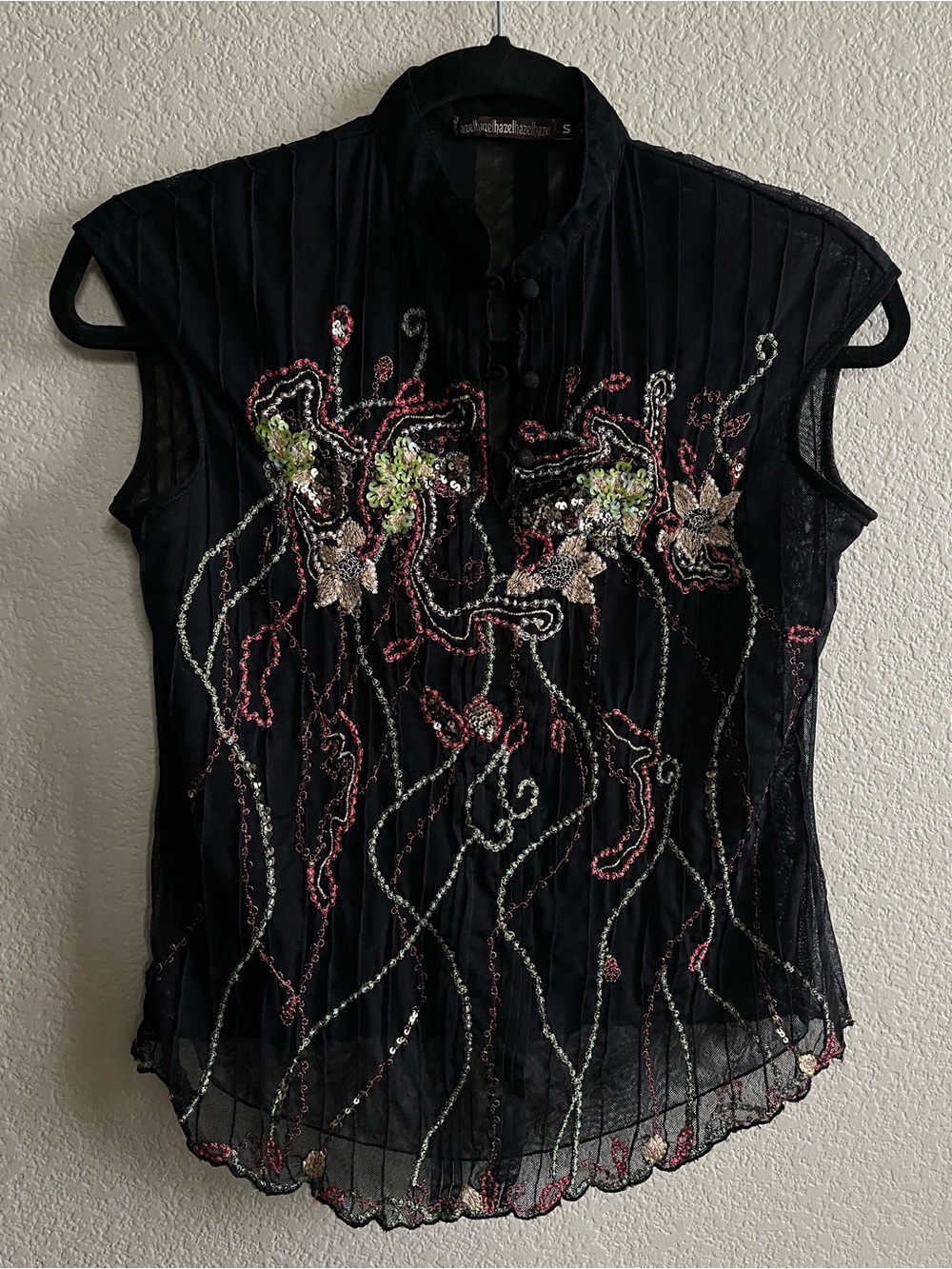 Embellished Black Mesh Sleeveless Beaded Top